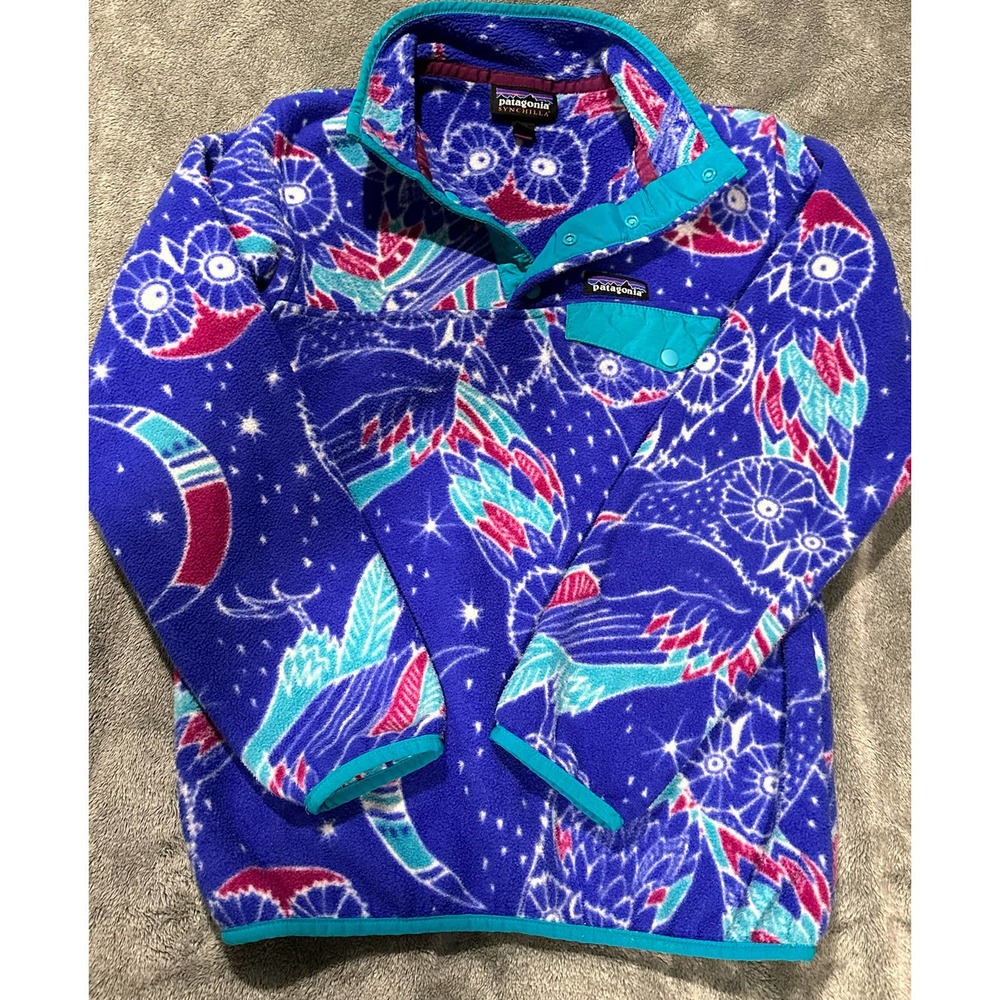 Patagonia Synchilla 1/4 Snap Fleece Harvest Moon Owl Print Womens XXS Pullover